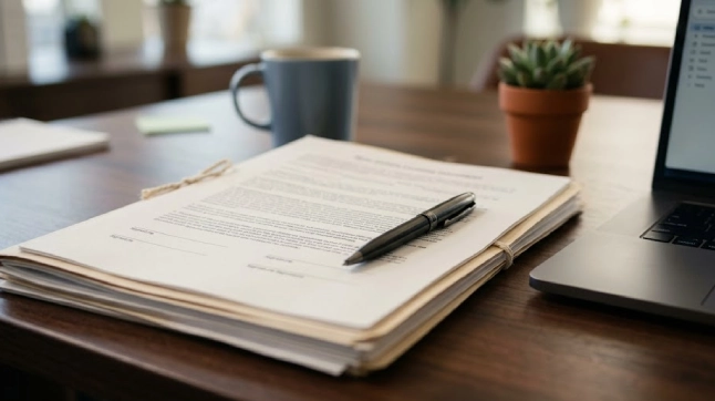 New York Form TP-584 real estate transfer tax return on a desk at closing